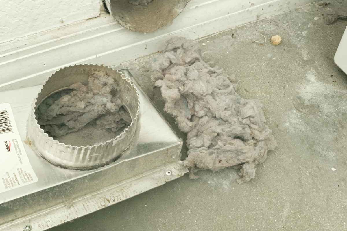 Dryer vent cleaning removes a large pile of lint from inner ductwork